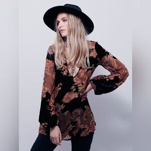 Free People Midnight Garden Floral Velvet Burnout Tunic XS
